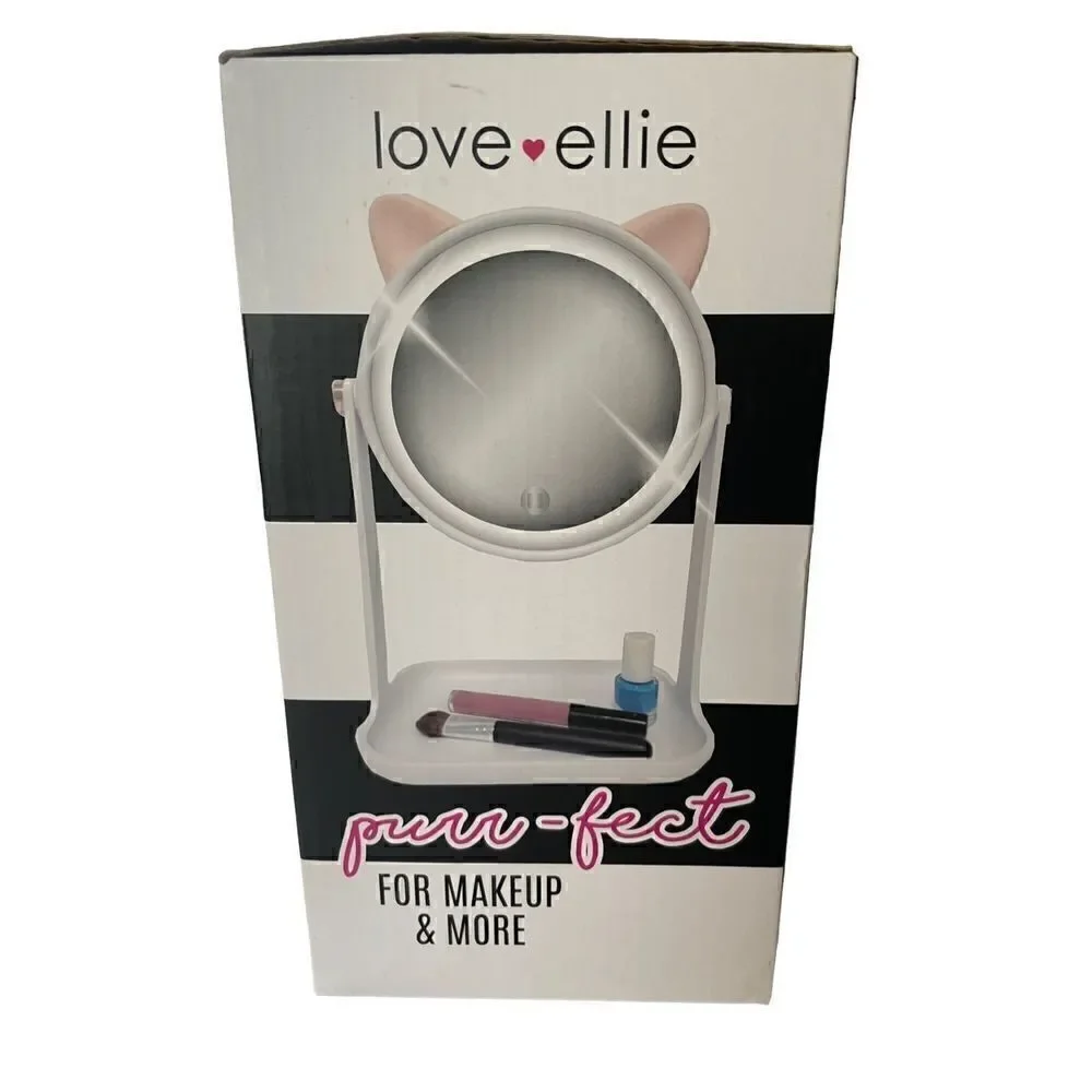 Love Ellie Onyx LED Kitty Makeup Mirror with Storage  USB Charge Dimmable